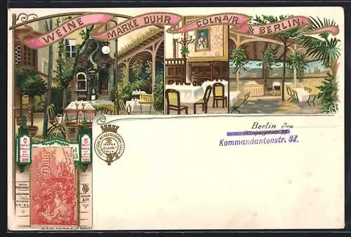 Lithographie Berlin, Restaurant Wassmann, Leipziger Strasse 33, Aussen- u. Innenansichten