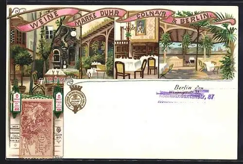Lithographie Berlin, Restaurant Wassmann, Leipziger Strasse 33, Aussen- u. Innenansichten