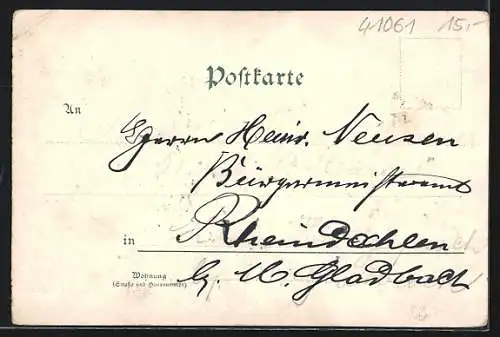 Lithographie M.-Gladbach, Kaiserbad, Kaiser Wilhelm-Büste, Totalansicht vom Ort