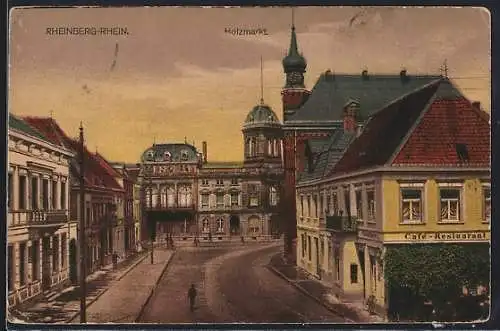 AK Rheinberg /Rhein, Holzmarkt mit Café Restaurant Conditorei