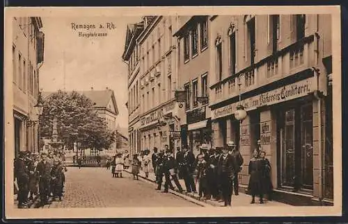 AK Remagen /Rhein, Hauptstrasse, Hotel Hof von Holland, Bäckerei & Conditorei