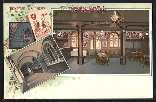 Lithographie Konstanz /Bodensee, Insel-Hotel, Innenansichten
