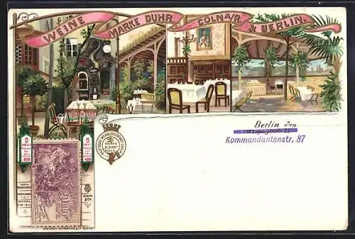 Lithographie Berlin, Restaurant Wassmann, Leipziger Strasse 33, Aussen- u. Innenansichten