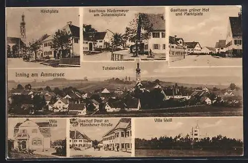 AK Inning / Ammersee, Gasthaus grüner Hof und Marktplatz, Gasthof Post an der Münchener Strasse