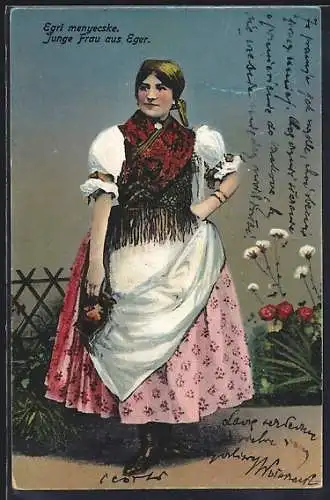 AK Junge Frau aus Eger in Trachten