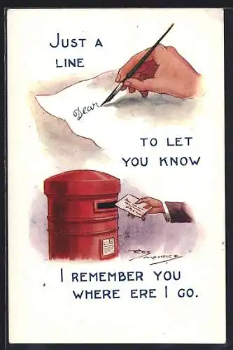 Künstler-AK Maurice: Brief wird in einen Briefkasten geworfen, Just a line to let you know I remember you...