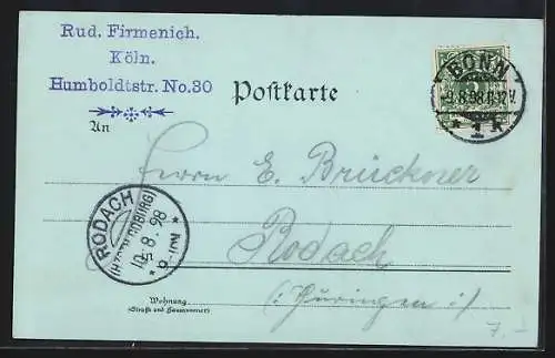 Mondschein-Lithographie Bonn, Teilansicht vom Venusberg gesehen, Evangelische Kirche, Krieger-Denkmal