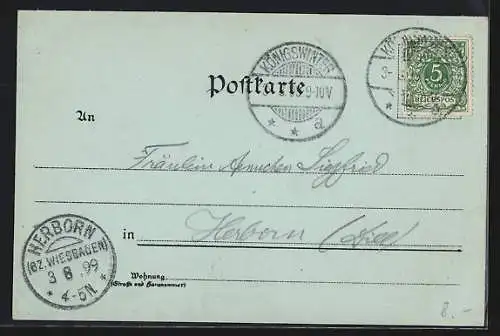 Mondschein-Lithographie Königswinter, Restaurant auf dem Drachenfels, Ruine, Zahnradbahn