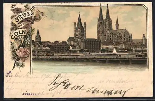 Lithographie Köln, Teilansicht mit Kölner Dom