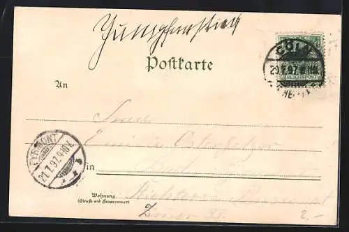 Lithographie Köln, Teilansicht mit Kölner Dom