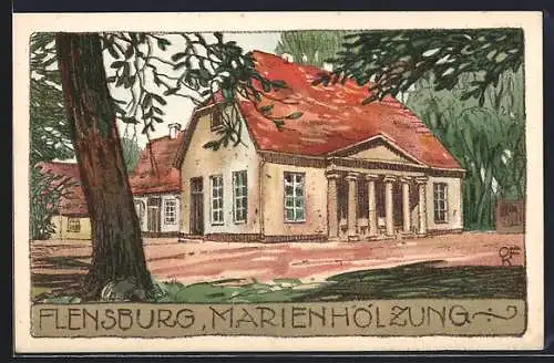 Steindruck-AK Flensburg, Partie in der Marienhölzung