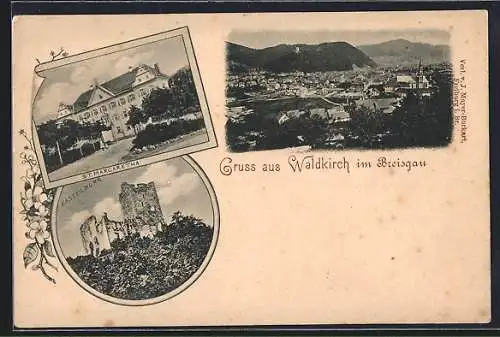 AK Waldkirch, Kastelburg, St. Margaretha, Panorama