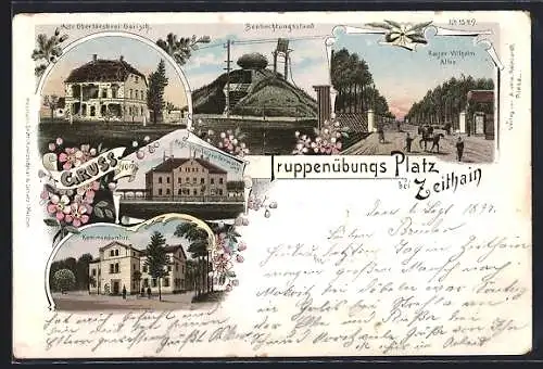 Lithographie Zeithain, Alte Oberförsterei Gorisch, Kaoser Wilhelm Allee, Kommandantur