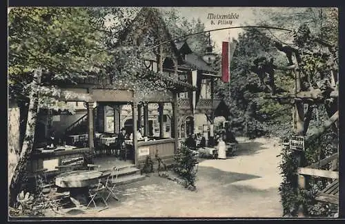 AK Dresden-Pillnitz, Gasthaus Meixmühle, Gartenlokal