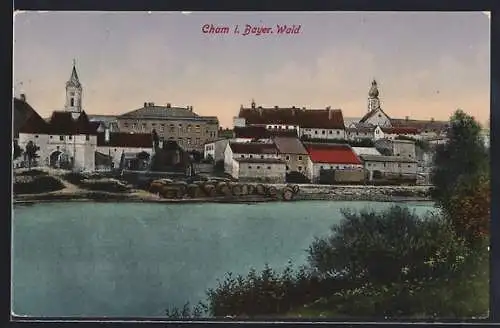 AK Cham i. Bayer. Wald, Ortschaft von der anderen Uferseite