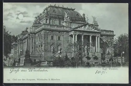 Mondschein-AK Wiesbaden, Blick auf das Kgl. Theater