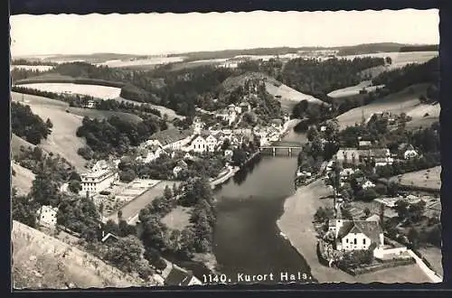 AK Hals, Gesamtansicht aus der Vogelschau mit Flusspartie