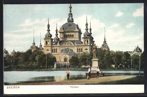 AK Bremen, Parkhaus mit Teich und Besuchern