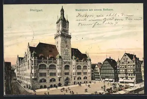 AK Stuttgart, Rathaus mit Markt