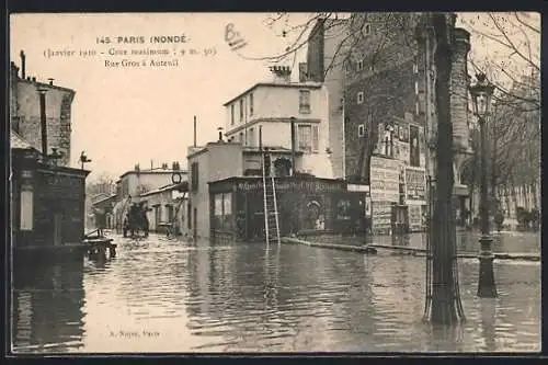AK Paris, Inondation de 1910, Rue Gros à Auteuil sous les eaux