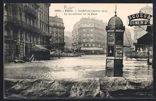 AK Paris, Inondations de 1910, Un lac intérieur rue de Rome