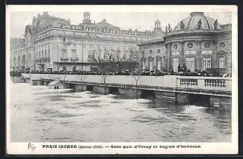 AK Paris, Gare quai d`Orsay et Légion d`honneur inondés, Janvier 1910