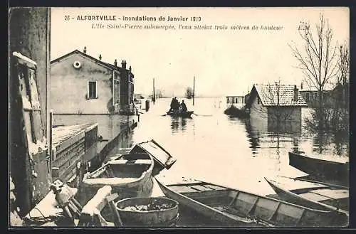 AK Alfortville, Inondations de Janvier 1910, l`île Saint-Pierre submergée, l`eau atteint trois mètres de hauteur