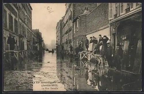 AK Paris, Le XVe Arrondissement inondé, Janvier 1910, La Rue Rouelle