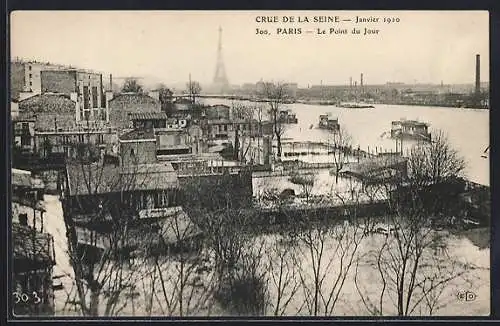 AK Paris, Crue de la Seine 1910, Le Point du Jour et vue de la Tour Eiffel