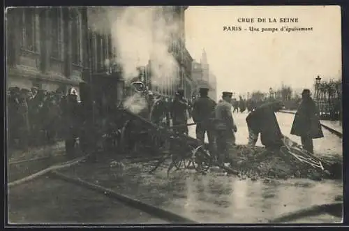 AK Paris, Crue de la Seine, Une pompe d`épuisement