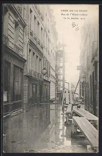 AK Paris, Crue de la Seine, Rue de l`Hôtel-Colbert, 30 janvier 1910