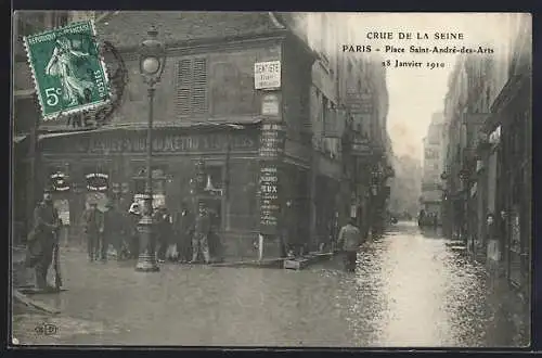 AK Paris, Crue de la Seine, Place Saint-André-des-Arts, 28 Janvier 1910