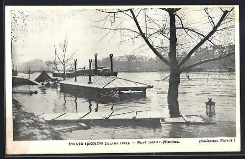 AK Paris, Inondation de janvier 1910, Port Saint-Nicolas inondé
