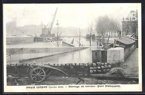 AK Paris, Barrage de secours au Quai Malaquais lors de l`inondation de janvier 1910