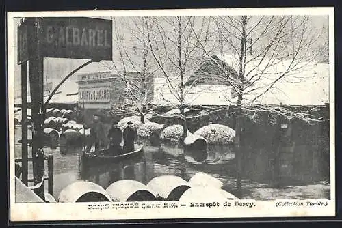 AK Paris, Crue de la Seine 1910, Entrepôt de Bercy inondé