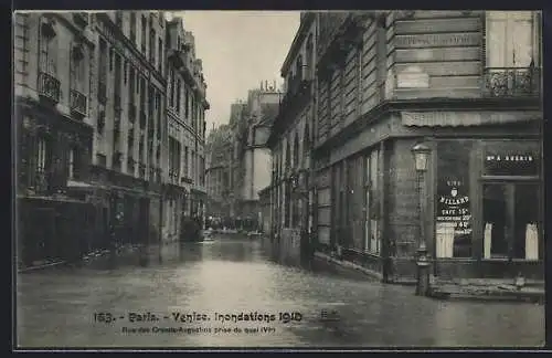 AK Paris, Inondations 1910, Rue des Grands-Augustins prise du quai