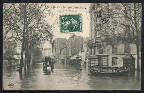 AK Paris, Inondations 1910, Attelage rue Groix inondée