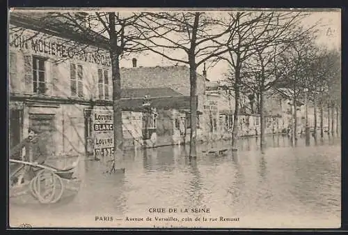 AK Paris, Crue de la Seine, Avenue de Versailles, coin de la rue Remusat