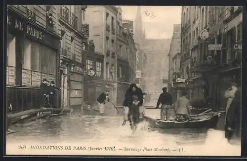 AK Paris, Sauvetage Place Maubert pendant les inondations de janvier 1910