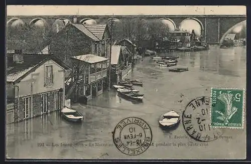 AK Lagny-sur-Marne, La Marne débordant pendant la plus haute crue