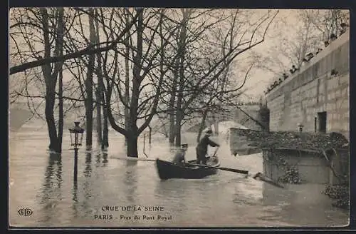AK Paris, Crue de la Seine près du Pont Royal