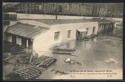 AK Paris, La Crue de la Seine 1910, Entrepôt du Port St-Nicolas vu du Pont des Saints-Pères