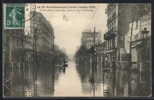 AK Paris, Le XVe Arrondissement inondé, Janvier 1910, La Rue de la Convention près la Rue St-Charles