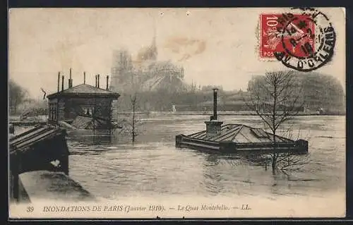AK Paris, Inondations de 1910 au Quai Montebello