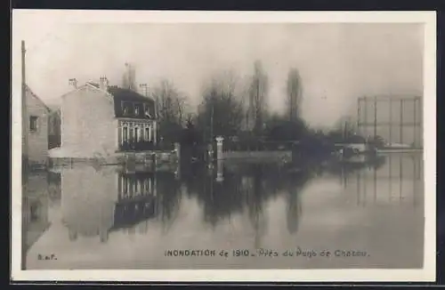 AK Chatou, Inondation de 1910 près du Pont de Chatou
