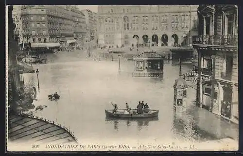 AK Paris, Inondations de 1910 à la Gare Saint-Lazare