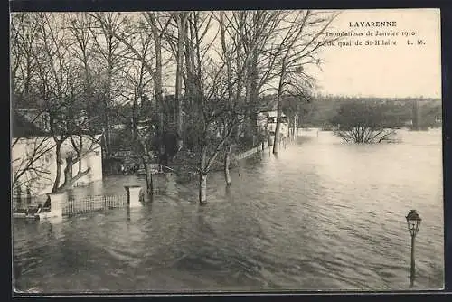 AK Lavarenne, Inondations de Janvier 1910, vue du quai de St-Hilaire
