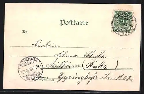 Lithographie Essen, Portraits A. u. F. A. Krupp, Kanone, Totalansicht der Kruppschen Werke