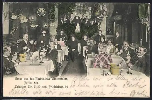 AK Berlin, Gasthaus Rheinische Winzerstuben, Leipziger Str. 31 /32, Innenansicht mit Gästen