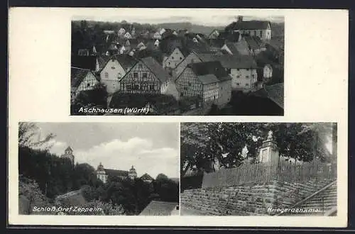 AK Aschhausen /Württ., Schloss Graf Zeppelin und Kriegerdenkmal
